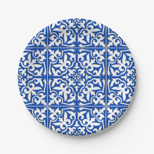 Marokkaanse tegels - kobalt blauw en wit papieren bordje