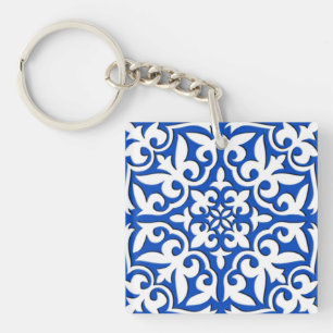 Marokkaanse tegels - kobalt blauw en wit sleutelhanger