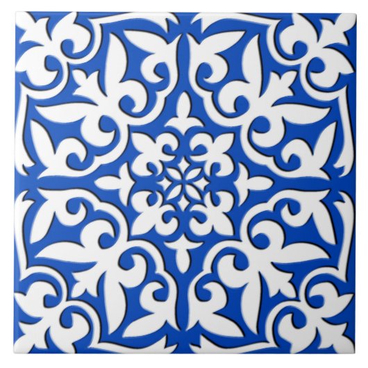 Marokkaanse tegels - kobalt blauw en wit tegeltje (Voorkant)