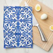 Marokkaanse tegels - kobalt blauw en wit theedoek (Quarter Fold)