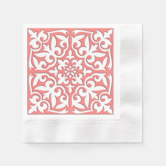 Marokkaanse tegels - koraalroze en wit servetten (Voorkant)
