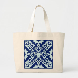 Marokkaanse tegels - marine en lichtblauw grote tote bag