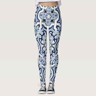 Marokkaanse Tegels: Prachtige Blauwe Patronen. Leggings