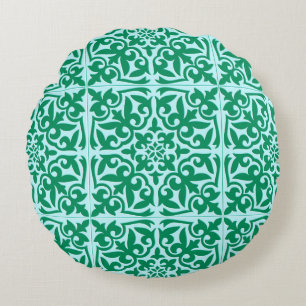 Marokkaanse tegels - turquoise en aqua rond kussen