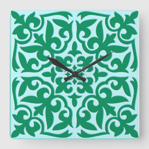 Marokkaanse tegels - turquoise en aqua vierkante klok