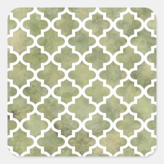 Marokkaanse Tile Trellis Patterm over Moss Green M Vierkante Sticker (Voorkant)