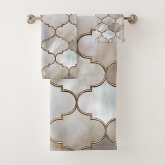 Marokkaanse trellis Pearl en Gold Bad Handdoek (Insitu)