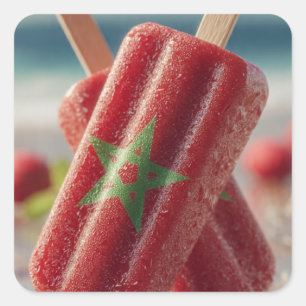Marokkaanse Vlag Popsicle Zomer Strand Patriottisc Vierkante Sticker