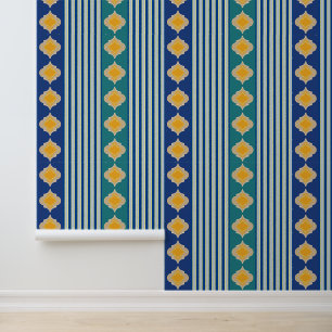 Marokkaanse vormen en blauwe strepen behang