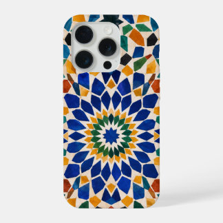 Marokkaanse Zellige Mozaïek Hoesje | Blauw & Oranj iPhone 15 Pro Hoesje