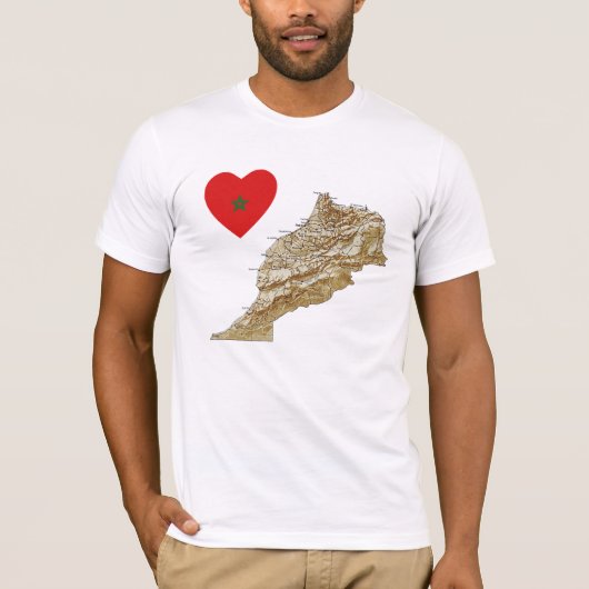 Marokko Flag Hart en Kaart T-shirt (Voorkant)