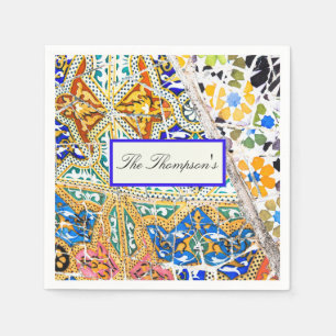 Marokko Mosaic Blue Oranje Black Floral Pattern Servet