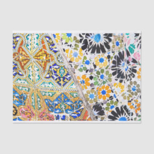 Marokko Mosaic Blue Oranje Black Floral Pattern Tissuepapier