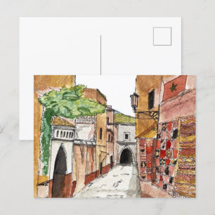 marokko rode oranje stad waterverf illustratie briefkaart