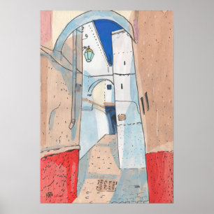 Marokko Street Cityscape Paper Collage Sketch Art Poster