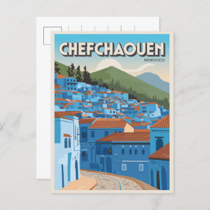 Marokko Travel briefkaart chefchaoun, blauw stadsc