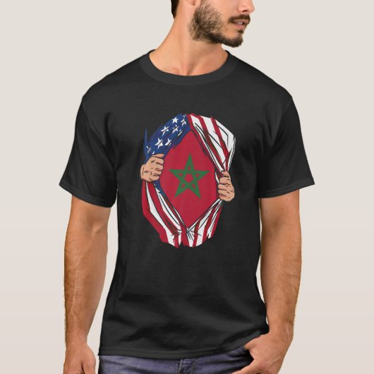 Marokko vlag Pride America Vlag Erfgoedroutes T-shirt (Voorkant)