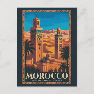 Marokko Woestijn Illustratie Reis Kunst Vintage Briefkaart