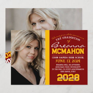 Maron & Gold Graduation 2 Faire-part photo