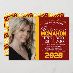 Maron & Gold Graduation Photo Invitation