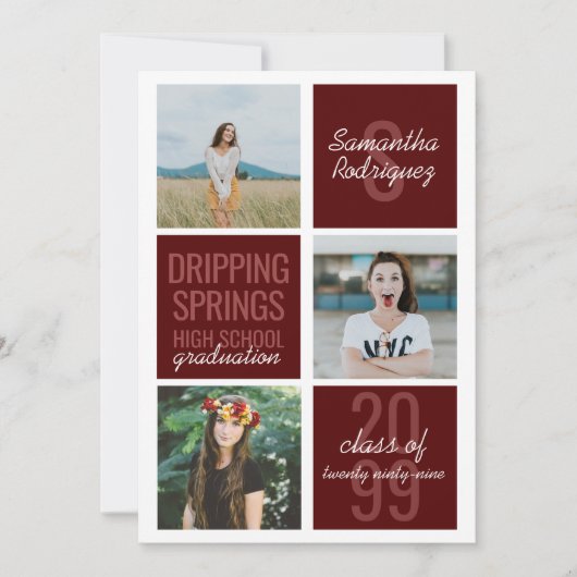 Maroon 3-Photo Fun Boxes Graduation Invitation (Devant)