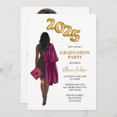 Maroon Afro-Amerikaans Vrouw Foto Afstuderen Kaart (Voorkant / Achterkant)