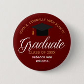 Maroon Afstuderen gepersonaliseerd 2025 Afstuderen Ronde Button 5,7 Cm (Voorkant)