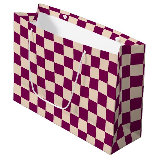 Maroon and beige checkerboard pattern groot cadeauzakje (Voorkant Gekanteld)