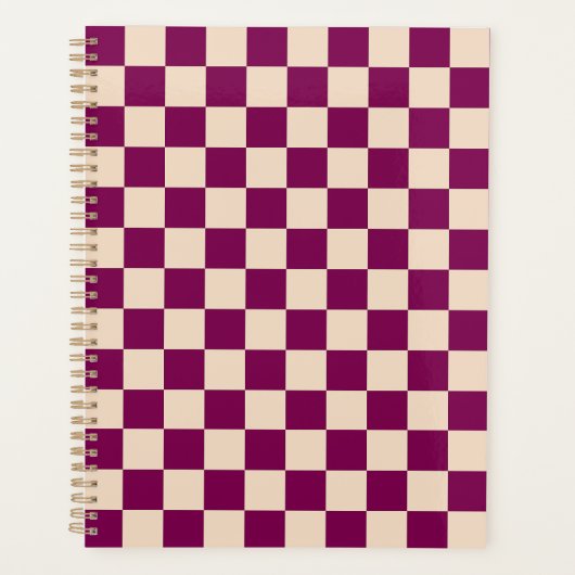 Maroon and beige checkerboard pattern planner (Voorkant)