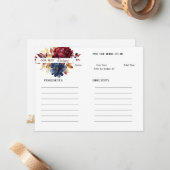 Maroon and Navy Floral Recipe Card Notitiekaartje (Voorkant / Achterkant in situ)