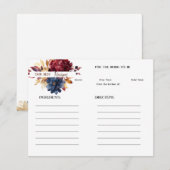 Maroon and Navy Floral Recipe Card Notitiekaartje (Voorkant / Achterkant)