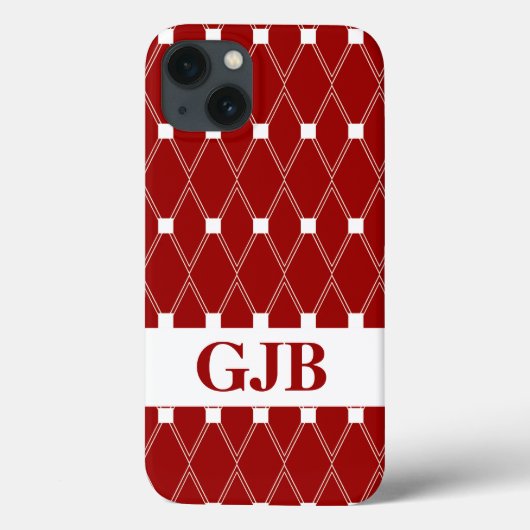 Maroon Argyle Lattice met monogram Case-Mate iPhone Case (Achterkant)