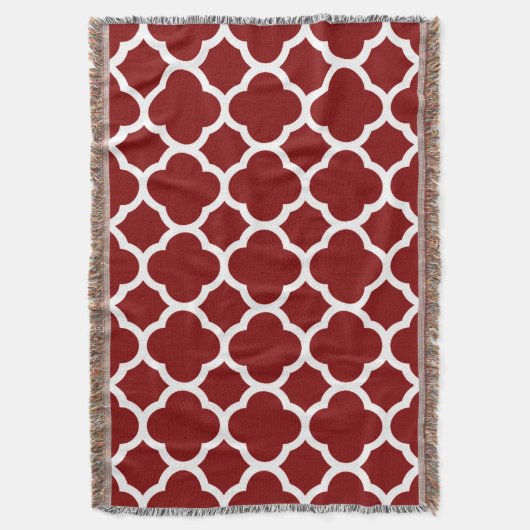 Maroon Auburn en White Quatrefoil Pattern Deken (Voorkant Verticaal)