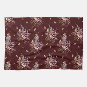  Maroon Autumn Herfst Floral Kitchen Towel Theedoek