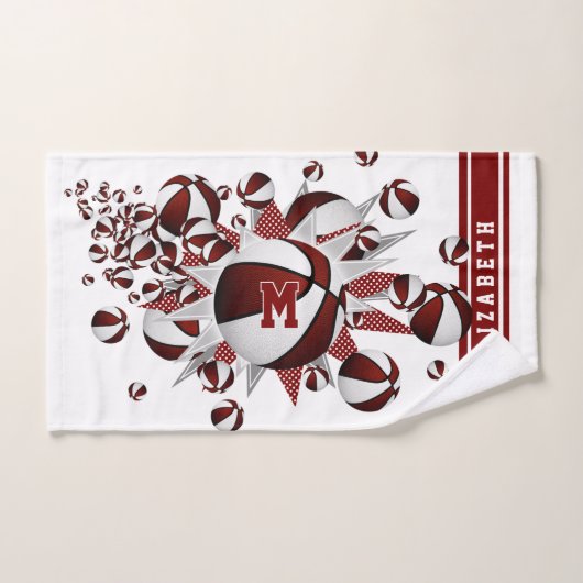 maroon basketballs stars filles monogrammed (Serviette à main)