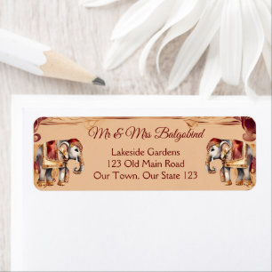 Maroon beige Indiase bruiloft olifanten adres Etiket