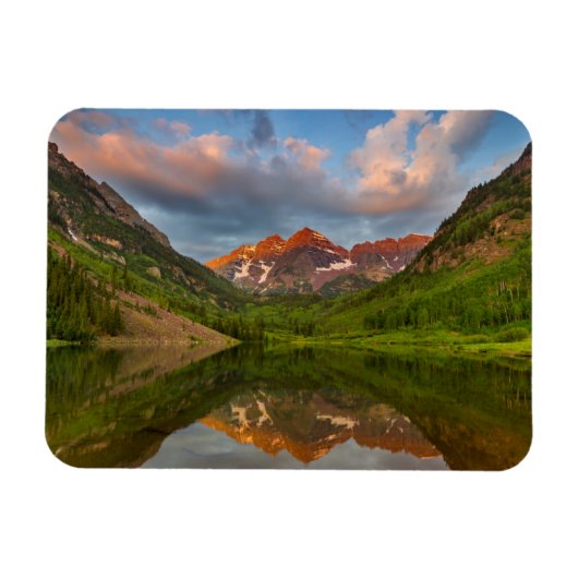 Maroon Bells reflecteert in Calm Maroon Lake 2 Magneet (Horizontaal)