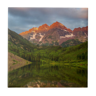 Maroon Bells reflecteert in Calm Maroon Lake 3 Tegeltje