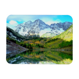 Maroon Bells reflecterend in Maroon Lake Magneet