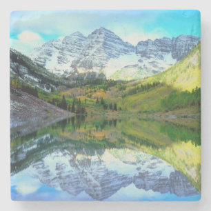 Maroon Bells reflecterend in Maroon Lake Stenen Onderzetter