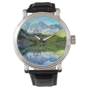 Maroon Bells weerspiegeld in Maroon Lake Horloge