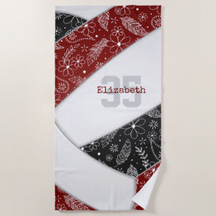 Maroon Black Boho Bloemen Doodle Meisjes Volleybal Strandlaken