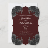 Maroon Black Grey Rozen Gothic Elegant Wedding Kaart (Voorkant)