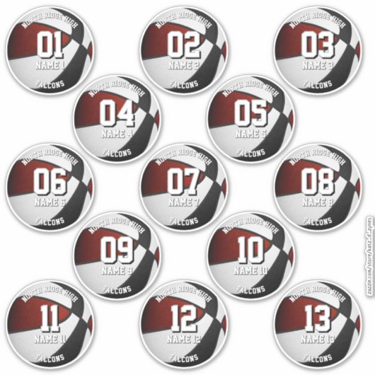 Maroon Black Team kleuren basketbal 13 spelers Sticker (Voorkant)