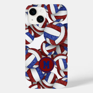 Maroon blauw monogram meisjesvolleyballen patroon Case-Mate iPhone 14 hoesje