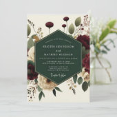 Maroon Bloom Romantic Elegance Wedding Kaart (Staand voorkant)