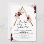 Maroon Boho Pampas Grass Baby shower Uitnodiging (Voorkant)