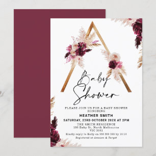 Maroon Boho Pampas Grass Baby shower Uitnodiging