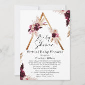 Maroon Boho Pampas Virtual Baby shower Invitation Kaart (Voorkant)