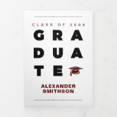 Maroon Bold AFSTUDEREN Letters en Pet Afstuderen Drieluik Aankondiging (Cover)